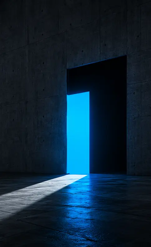 Blue-lit doorway
